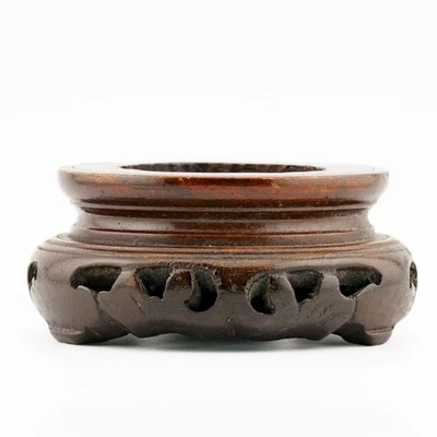 Antique Chinese Carved Wood Stand Circle Legged Scroll Qing Era 20th Century - Image 1 of 4