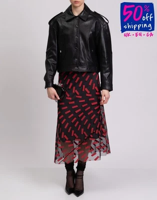 PVP €680 CLAUDIE PIERLOT Chaqueta de Cuero FR40 US8 UK12 L Negro Forrado Pestañas para los Hombros Foto 1 de 4