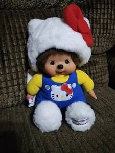 Monchhichi Sekiguchi als Hello Kitty Plüsch 7 Zoll Signatur Kapuze Overall Figur - Bild 1 von 8