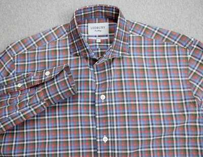 Ledbury Shirt Mens Size 15.5 Gingham 100% Cotton Long Sleeve Slim Fit Button-Up - Image 1 of 4