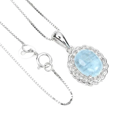 Collar de plata 925 de verano ovalado aguamarina 9x7 mm topacio piedras preciosas joyería Foto 1 de 4