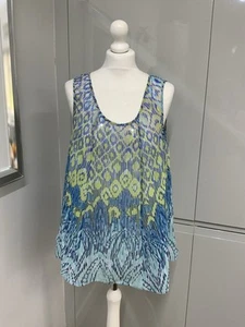 Per Una Top Größe 14 transparent blau grün bedruckt ärmellos fließend - Bild 1 von 9