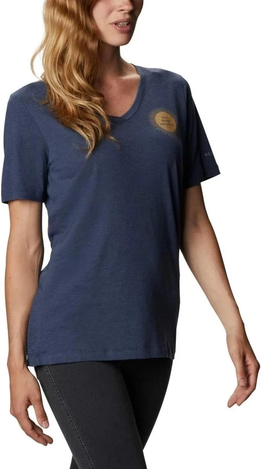 Columbia Women's Bluebird Day Relaxed V Neck Nocturnal Heather/Hey There - 3X