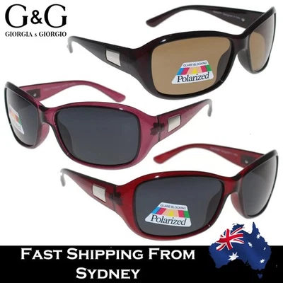 Womens Fashion Sunglasses Red Brown Purple Frames Polarised Lens Wrap Style - image 1 of 4
