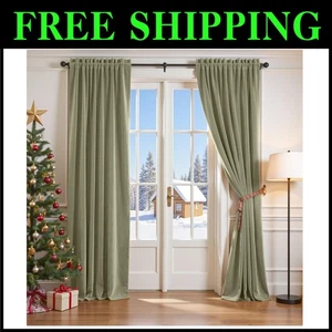 Elegant Olive Sage Velvet Curtains - 52x96" Room Darkening - Picture 1 of 11