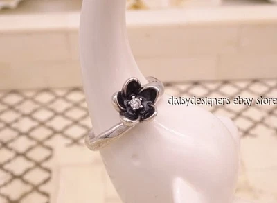 Новый Pandora мистический цветок черный укладки кольцо 190918CZ 50 5 снят с производства - Изображение 1 из 4