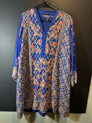 AGHA NOOR KURTA 2 PIECE EMBROIDERED AND CAMISOLE SIZE LARGE BLUE FLOWERS WOMENS - Image 1 of 4