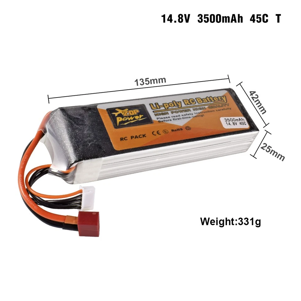Batería Zop Power 4S 14.8V 3500mAh 45C Deans T Plug Lipo para RC Coche Drone Barco Foto 1 de 1