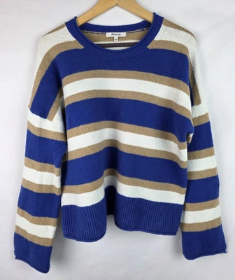 Suéter corto Madewell para mujer talla mediana azul a rayas mezcla de lana Foto 1 de 4