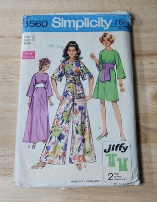 Simplicity Pattern MISSES DRESS-PANTDRESS-SASH #8560 Size: 12 UNCUT ©1969 - Image 1 of 2