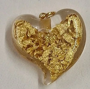 24k Blattgold Flocken Glas ummantelt Herz Anhänger oder Charm - Bild 1 von 4