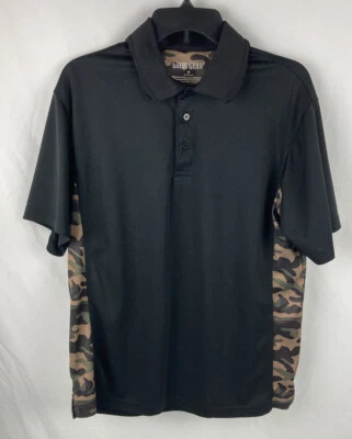 Men’s GUIDE GEAR Polo  Sz Medium Black And Camo 3 Button Polo Short Sleeve - Image 1 of 4