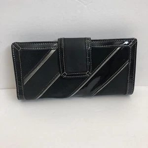 Fossil Black Diagonal Suede & Leather & Patent Clutch Wallet - Picture 1 of 10