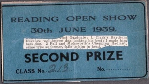 VINTAGE 1939 OLD 2ND PRIZE BULLDOG BULL TERRIER DOG SHOW CARD LONDON ENGLAND - Picture 1 of 1