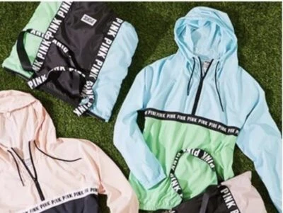 Victoria's Secret розовый легкий Anorak ветровка куртка и сумка с короткими ручками комплект подарок - Изображение 1 из 4