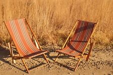 1920's-1940's Canvas Sling Lounger Beach Steamer Chairs Adjustable + Arm Rests