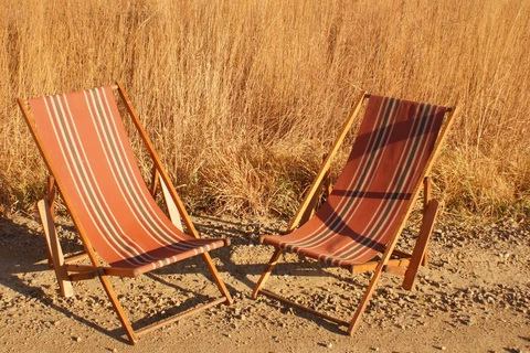 1920's-1940's Canvas Sling Lounger Beach Steamer Chairs Adjustable + Arm Rests Cover