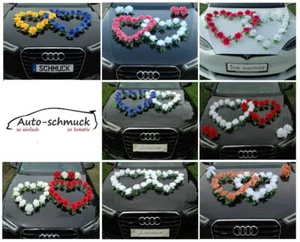 DOPPEL HERZ Auto Schmuck Braut Paar Rose Deko Dekoration 12 Farben Hochzeit - Bild 1 von 30
