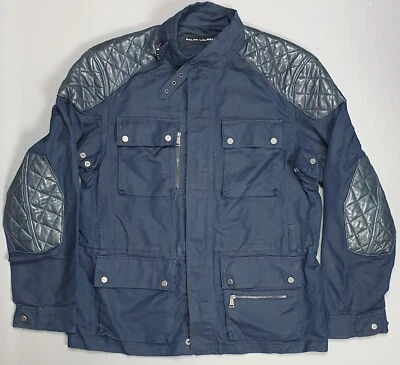 Ralph Lauren Black Label Army Desert Jacket Leather Navy Blue Size Large - Image 1 of 4