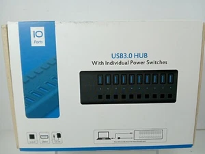 USB 3.0 HUB 10 Ports With Individual Power Switches Blue LED Lighted 12V DC - Picture 1 of 9