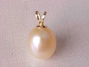 10MM X 12.5MM GENUINE PEACH PINK PEARL PENDANT SOLID 14K YELLOW GOLD - Picture 1 of 3