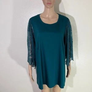 City Chic Alpine Green Lace Sleeve Blouse Shirt Top NWT Size XL (22) - Picture 1 of 7