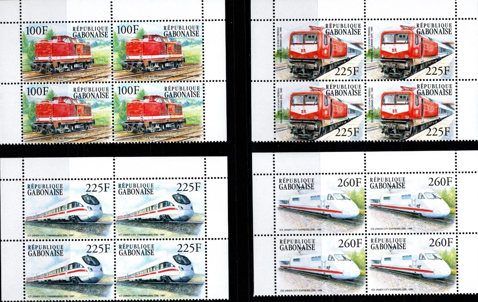 GABÓN 2001 TRENES FERROCARRILES DE ALTA VELOCIDAD RIEL DE HIELO CUATRO SELLOS BLOQUE DE CUATRO MNH Foto 1 de 4