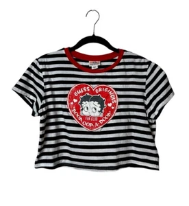 GUESS Originals x Betty Boop Striped Cropped Baby Tee Y2K Retro Womens Medium - Picture 1 of 6