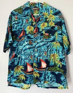 Bouvy Men’s Large Hawaiian Short Sleeve Shirt Surf Sail Floral Vintage - Picture 1 of 5