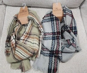NWT Quagga Checkmate Plaid Scarf for Ladies OSFM GRAY BLACK PISTACHIO - Picture 1 of 3