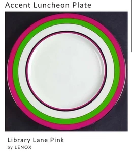 Lenox Kate Spade Library Lane Pink Accent Luncheon Plates 9” Set OF 2 - Picture 1 of 6