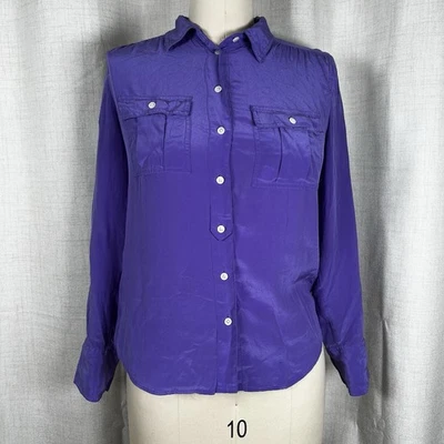 J. Crew Women's Size 2 Top 100% Silk Long Slvs Button Up Shirt Purple Blouse - Image 1 of 4