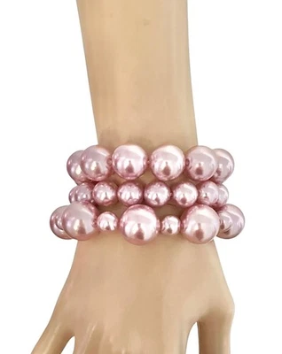 Комплект комплект из 3 Baby розовый искусственный жемчуг бисером браслет заявление эластичный - Изображение 1 из 3