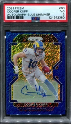 Cooper Kupp -- PSA 3 -- 3 of 5!! - 2021 Prizm Blue Shimmer Auto - Defect on Back - Image 1 of 2