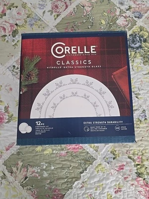 Nuevo en caja Juego de vajilla Corelle Classics Winter Snowflake 12 piezas 4 ajustes de lugar Foto 1 de 4
