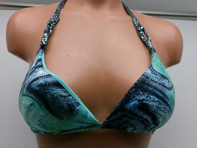 Top de bikini triángulo sirena Sauvage con corbatas estilo cadena brillante talla S artículo #398Ld Foto 1 de 4