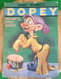 1938 Whitman Walt Disney's Dopey He Don't Talk None ! Linen Book 955 - Picture 1 of 8