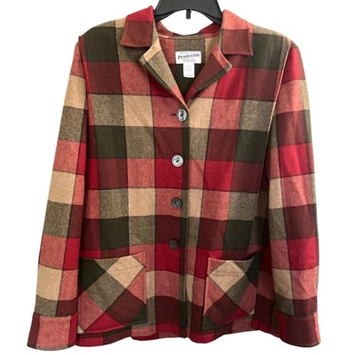 Pendleton Cazadora de Franela a Cuadros de Lana Virgen L Roja Multi Mangas Largas Botón Caída Foto 1 de 4