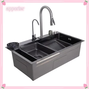 Fregadero de cocina cascada con cuatro patrones de flujo de agua y grifo extraíble de doble vía EE. UU. - Imagen 1 de 22
