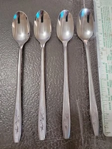 Simeon L George H Rogers Co. Stainless Maybrook 4 Iced Teaspoons Rose Bud - Picture 1 of 3