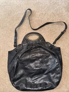 Hobo International Large Black Leather Crossbody Flap Over Bag Tote Shop Satchel - Picture 1 of 6