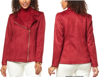 NEW IMAN Global Chic Faux Suede Moto Jacket RED PLUS SZ 2X - Image 1 of 4