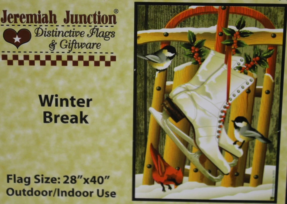 Jeremiah Junction Navidad Invierno Vacaciones Patines de Hielo y Trineo Bandera 28x40 Nuevo en Paquete Foto 1 de 1