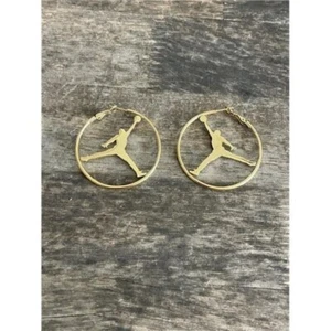 NEU MICHAEL JORDAN JUMPMAN JUMP MAN‎ GOLD - PLATTIERT CREOLENVERSCHLUSS OHRRING BAUMELN - Bild 1 von 8