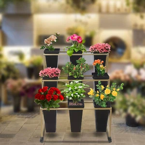 Floor Standing 3-tier Flower Holder Flower Display Stand With 9 Buckets & Wheel - Picture 1 of 16