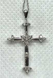 Ornate 10K White Gold 1/4 CTTW Diamond Cross Pendant - Picture 1 of 2