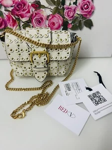 VALENTINO LEATHER FLOWER PUZZLE STUDDED LEATHER MINI CROSSBODY WHITE BAG - Picture 1 of 24