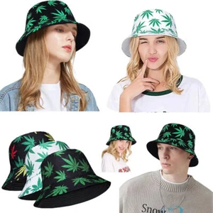 Black Ganja Hat Weed Leaf Bucket Hat Cotton Rasta White Summer Cap for Festivals - Picture 1 of 9