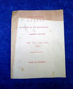 1916 DAUGHTERS OF THE CONFEDERACY, Bazaar MENU, Royster Bldg, Shelby, NC Antique - Picture 1 of 9