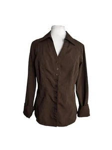 Camicetta donna Cato taglia small marrone bottoni davanti polsino pieghevole elasticizzata top shirt - Foto 1 di 6